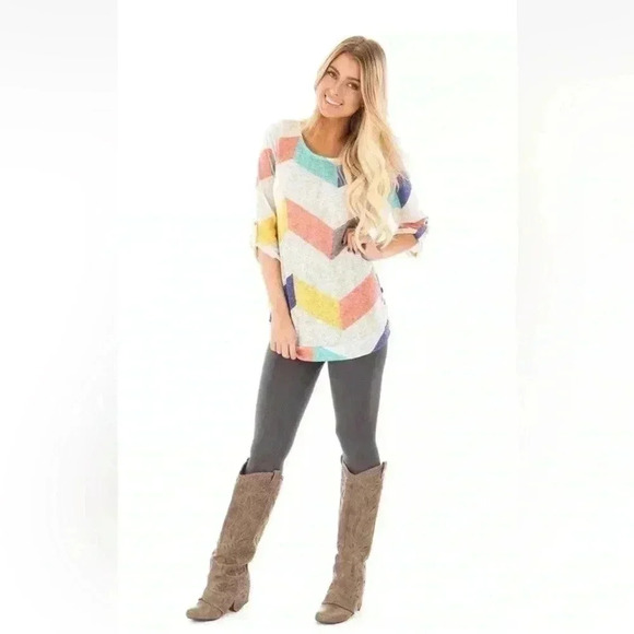 FLAMINGO URBAN Fashion Break Stripe Adjustable 3/4 Sleeve Scoop Woman’s Size M - Picture 16 of 16